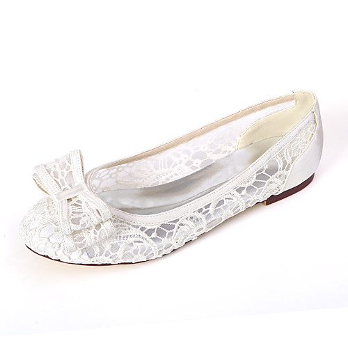 

Women's Wedding Shoes Flat Heel Round Toe Wedding Flats Wedding Lace Bowknot Floral Pink Ivory White