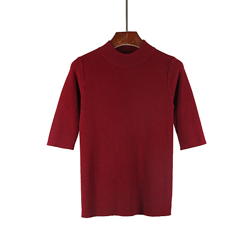 

Women's Solid Color Cardigan Short Sleeve Sweater Cardigans High Neck caramel Brick red Dark Green