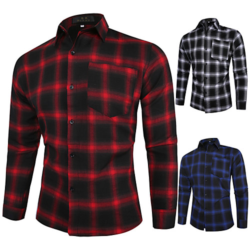 

Men's Shirt non-printing Tartan Long Sleeve Casual Tops Casual Soft Breathable Blue White Red