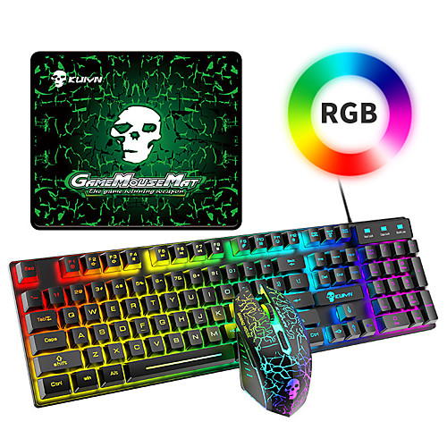 

T6RGB Luminous Wired Gaming Keyboard and Mouse Set with Large Mouse Pad USB Colorful Backlit Mechanical Feel Keyboard