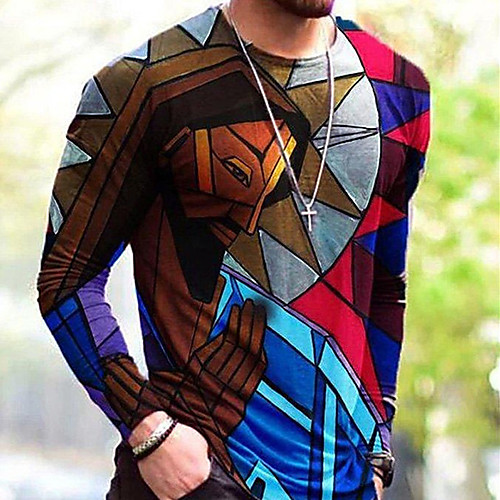 

Men's Unisex Tee T shirt Shirt 3D Print Graphic Prints Human Print Long Sleeve Daily Tops Casual Designer Big and Tall Blue