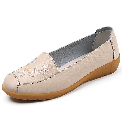 

Women's Loafers & Slip-Ons Flat Heel Round Toe Booties Ankle Boots Daily Work Leather Flower Floral White Black Beige