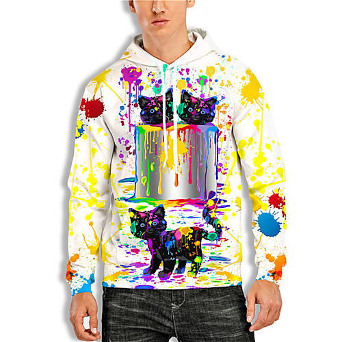 

Men's Pullover Hoodie Sweatshirt Cat Graphic Prints Print Daily Sports 3D Print 3D Print Casual Hoodies Sweatshirts Yellow