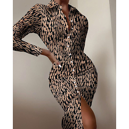 

Women's Shirt Dress Midi Dress black strips Blue letters Yellow leaves White square Red tie dye Black yellow flower Striped tie-dye Imitation denim tie-dye khaki White Long Sleeve Multi Color Graphic