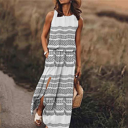 

Women's Strap Dress Maxi long Dress Blue Yellow Blushing Pink Dusty Rose Gray Green Rainbow Black Light Blue Sleeveless Polka Dot Striped Tie Dye Split Print Summer Round Neck Casual 2021 S M L XL XXL