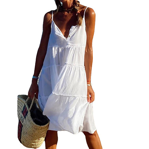 

Women's Strap Dress Short Mini Dress White Sleeveless Solid Color Spring Summer Casual 2021 S M L XL XXL XXXL
