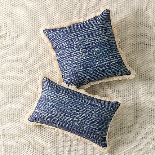 

Abstract Geometric Texture Printing Around Tassel Decoration Sofa Cushion Cover