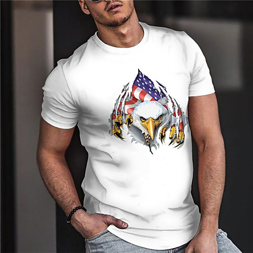 

Men's Unisex Tee T shirt Shirt Hot Stamping Graphic Prints Eagle Print Short Sleeve Casual Tops Cotton Basic Designer Big and Tall White