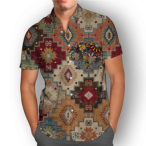 

Men's Shirt 3D Print Tribal Geometry Plus Size 3D Print Button-Down Short Sleeve Street Tops Casual Fashion Breathable Comfortable Gray / Sports