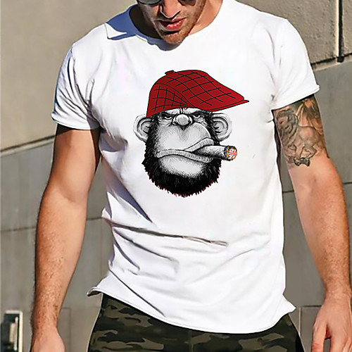 

Men's Tee T shirt Shirt Hot Stamping Graphic Prints Orangutan Print Short Sleeve Casual Tops Cotton Basic Designer Big and Tall White