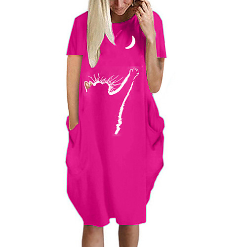 

Women's T Shirt Dress Tee Dress Knee Length Dress Blue Yellow Fuchsia Gray Green White Black Short Sleeve Print Cat Summer Round Neck Casual Oversized 2021 S M L XL XXL 3XL 4XL 5XL