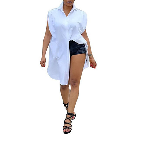 

Women's Plus Size Tops Shirt Solid Color Pocket Sleeveless Collar Casual khaki White Black Big Size L XL 2XL 3XL