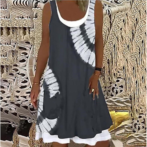 

Women's Strap Dress Knee Length Dress Blue Purple Khaki Black Sleeveless Floral Butterfly Tie Dye Print Summer Round Neck Casual 2021 S M L XL XXL 3XL 4XL