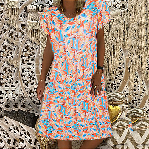 

Women's Shift Dress Knee Length Dress Blushing Pink Short Sleeve Floral Print Print Summer Round Neck Casual 2021 L XL XXL 3XL 4XL