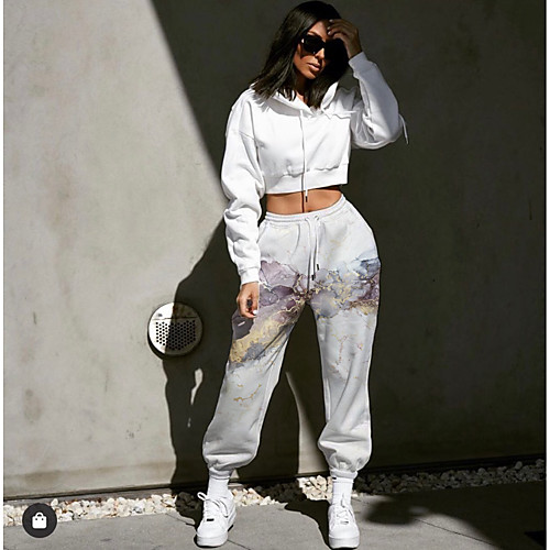 

Women's Designer Streetwear Comfort Going out Weekend Jogger Pants Abstract Graphic Prints Full Length Elastic Drawstring Design Print Green White