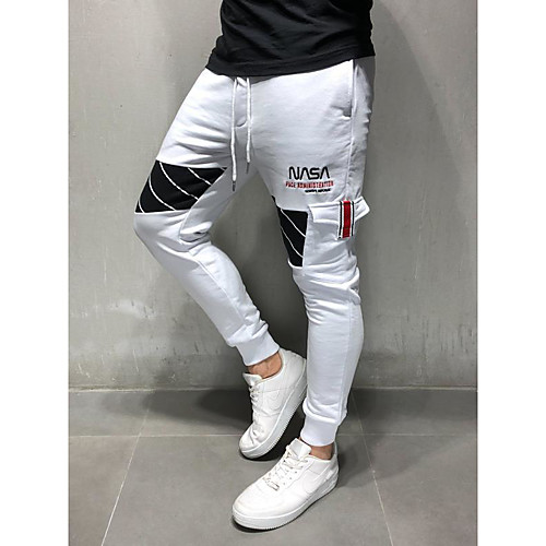 

Men's Athleisure Sports Outdoor Sports Casual Sports Pants Sweatpants Pants Patchwork Full Length Patchwork Grey White Red
