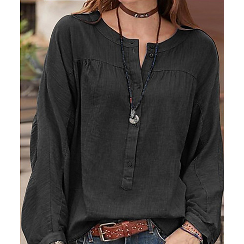

Women's Plus Size Tops Shirt Solid Color Long Sleeve Round Neck Blue Purple Gray Big Size L XL XXL XXXL 4XL / Cotton