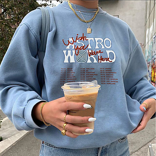 

Women's Plus Size Tops Pullover Sweatshirt Graphic Letter Print Long Sleeve Crewneck Streetwear Fall Winter Blue Big Size L XL XXL 3XL