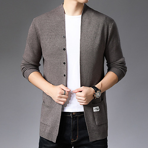 

Men's Stylish Vintage Style Knitted Solid Color Cardigan Long Sleeve Sweater Cardigans V Neck Fall Winter Khaki Black