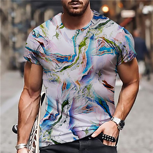 

Men's Unisex Tee T shirt Shirt 3D Print Graphic Prints Oil Painting Print Short Sleeve Daily Tops Casual Designer Big and Tall Blue