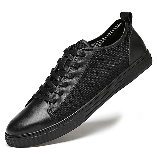

Men's Sneakers Comfort Shoes Casual Daily Mesh Cowhide Breathable Handmade Non-slipping White Black Spring Summer