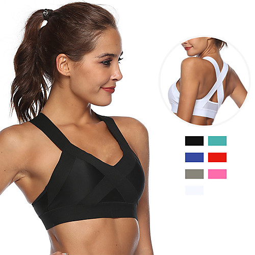 

Women's Sports Bra Bralette Racerback Nylon Spandex Gym Workout Running Jogging Adjustable Quick Dry Breathable Padded Medium Support Red Fuchsia Gray Green Royal Blue White Solid Colored / Summer
