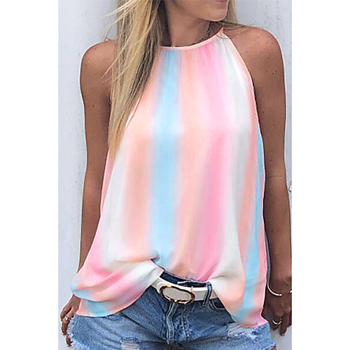 

Women's Holiday Tank Top Vest Tie Dye Print Round Neck Basic Streetwear Boho Tops Blushing Pink