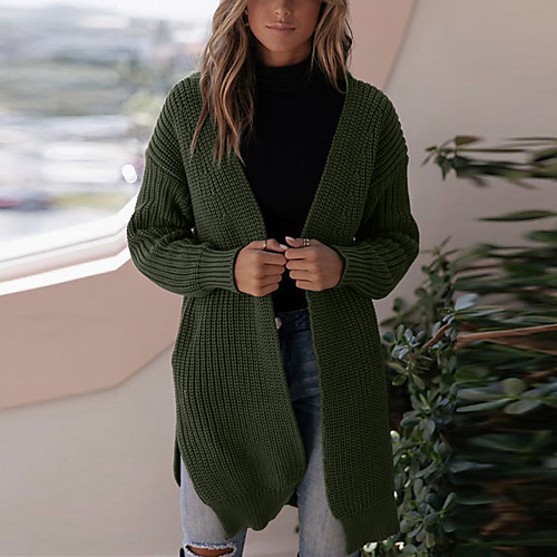 

Women's Solid Color Cardigan Long Sleeve Sweater Cardigans V Neck Green Black