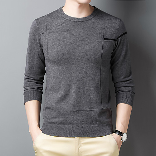 

Men's Stylish Vintage Style Knitted Color Block Pullover Sweater Long Sleeve Sweater Cardigans Crew Neck Fall Winter Gray Green Black