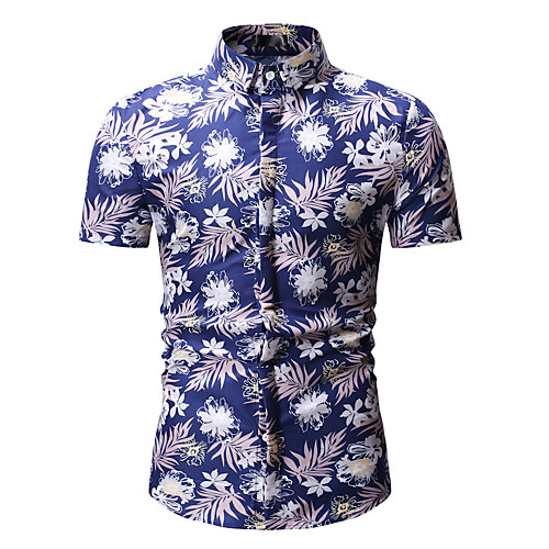 

Men's Shirt Other Prints Graphic Short Sleeve Casual Tops Casual Soft Breathable Blue Black