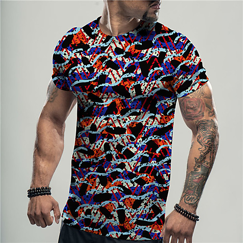 

Men's Unisex Tee T shirt Shirt 3D Print Graphic Prints Graffiti Print Short Sleeve Daily Tops Casual Designer Big and Tall Blue