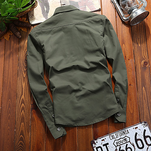 

Men's Shirt non-printing Solid Color Long Sleeve Casual Tops Cotton Simple Basic Blue Army Green Khaki