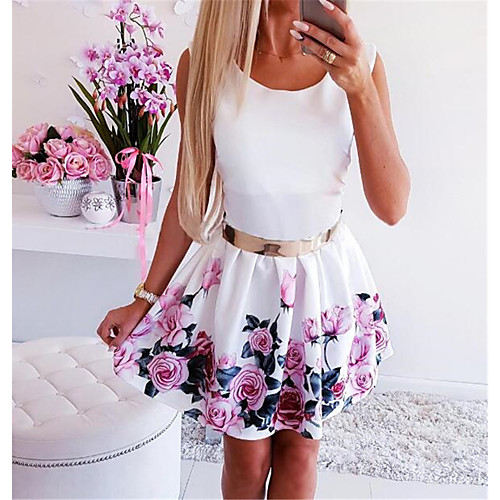 

Women's A Line Dress Short Mini Dress White Black Sleeveless Florals Floral Style Fall Spring Round Neck Floral 2021 S M L XL XXL XXXL