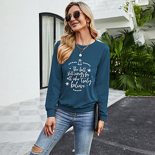 

Women's Sweatshirt Pullover Graphic Text Print Daily Sports Sportswear Streetwear Hoodies Sweatshirts Blue Blushing Pink Green