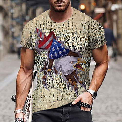 

Men's Unisex Tee T shirt Shirt 3D Print Graphic Prints Eagle Flag Print Short Sleeve Daily Tops Casual Designer Big and Tall Yellow