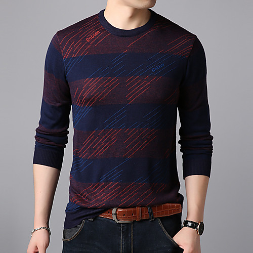 

Men's Stylish Vintage Style Knitted Color Block Pullover Sweater Long Sleeve Sweater Cardigans Crew Neck Fall Winter Blue Red