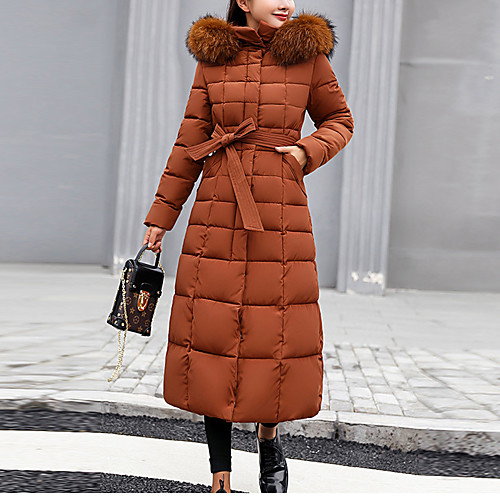 

womens winter warm faux fur hooded collar down coat qulited puffer jacket (large, caramel)