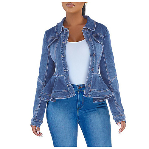 

foreign trade cross-border wish amazon aliexpress european and american women's clothing slim slim denim jacket with wood ears hem