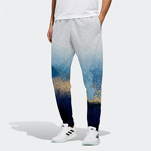 

Men's Casual / Sporty Breathable Sports Daily Fitness Jogger Trousers Pants Color Block Abstract Full Length Drawstring Pocket Elastic Waist Blue