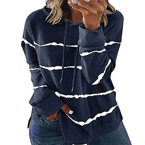 

Women's Plus Size Tops Hoodie Sweatshirt Striped Print Long Sleeve V Neck Basic Fall Winter Purple Blushing Pink Wine Big Size L XL XXL 3XL 4XL / Cotton