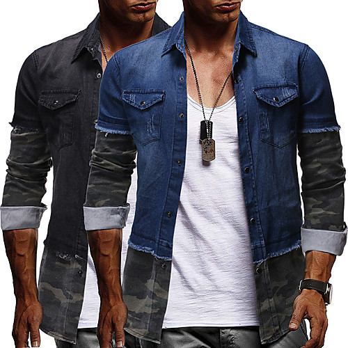 

Men's Shirt Plain Long Sleeve Vacation Tops Sports Blue Black