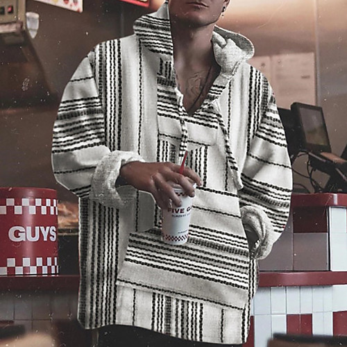 

Men's Pullover Hoodie Sweatshirt Striped Graphic Prints Daily Holiday Basic Designer Hoodies Sweatshirts White