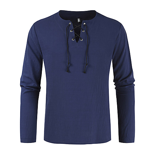 

Men's Shirt non-printing Solid Color Lace up Long Sleeve Daily Tops Casual Fashion Chinoiserie White Black Navy Blue