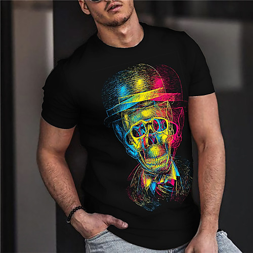 

Men's Unisex Tee T shirt Shirt Hot Stamping Graphic Prints Skull Print Short Sleeve Casual Tops Cotton Basic Designer Big and Tall Black