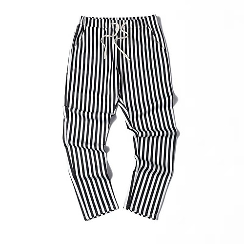 

Men's Athleisure Breathable Sports Casual Sports Skinny Pants Stripe Full Length Print Black / White