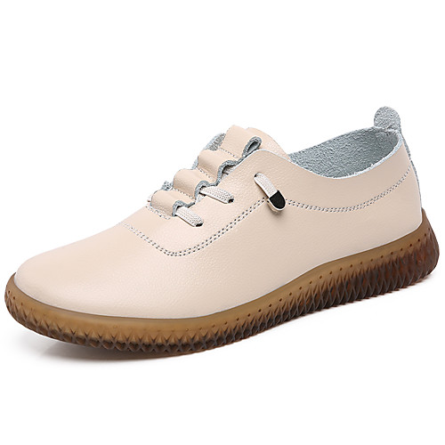 

Women's Oxfords Flat Heel Round Toe Daily Leather Solid Colored Gray White Black