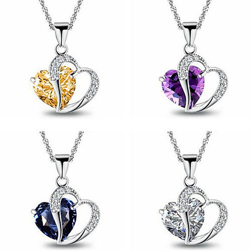 

Women's Pendant Necklace Charm Necklace Classic Heart Precious Fashion Zircon Copper Silver Plated Blue Purple Champagne White 45 cm Necklace Jewelry 1pc For Christmas Party Evening Street Gift