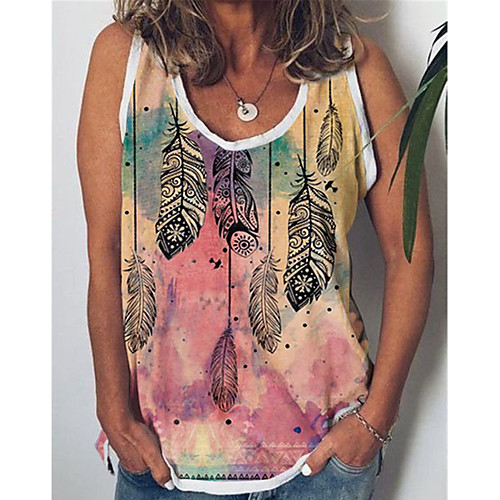 

Women's Tank Top Vest Flower Print Round Neck Basic Streetwear Tops Blushing Pink