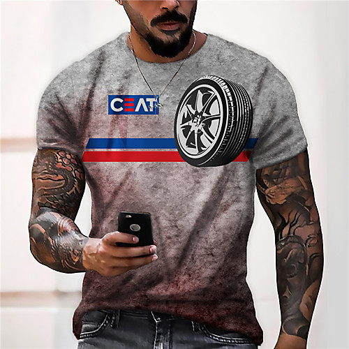 

Men's Unisex Tee T shirt Shirt 3D Print Graphic Prints Tires Print Short Sleeve Daily Tops Casual Designer Big and Tall Gray