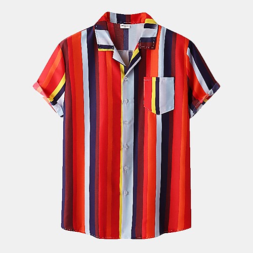 

Men's Shirt Striped Short Sleeve Casual Tops Simple Red